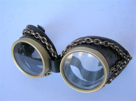 jewel thief steampunk goggles brown faux leather with chains