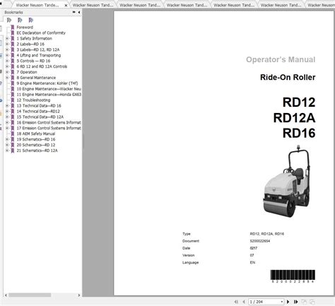 wacker neuson  tandem roller operators repair manual parts catalog