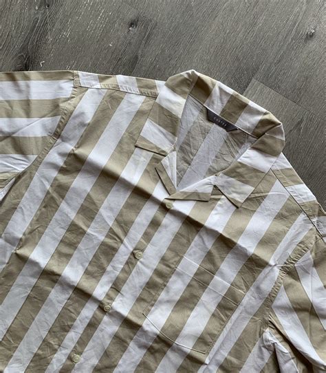 kolektive space  twitter costes awning stripes cuban collar cotton shirt size xl chest