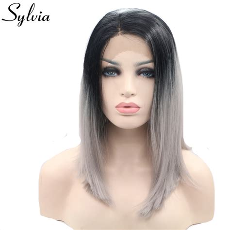 sylvia 1bt grey two tone ombre bob synthetic lace front wigs grey short