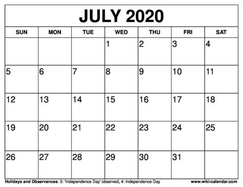 printable july  calendar templates calendars