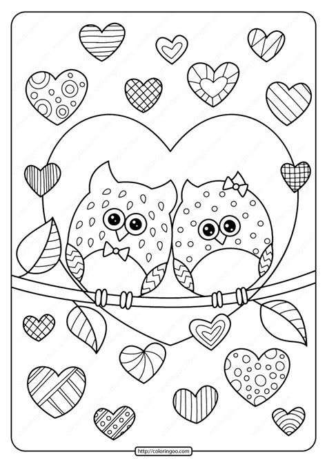 owls  love  hearts  coloring page owl coloring pages