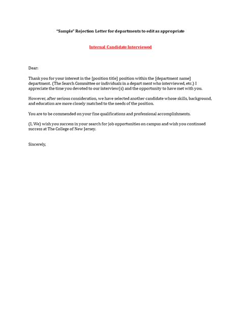 applicant rejection letter  interview templates