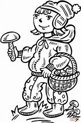 Coloring Pages Girl Mushrooms Collecting Printable Drawing sketch template