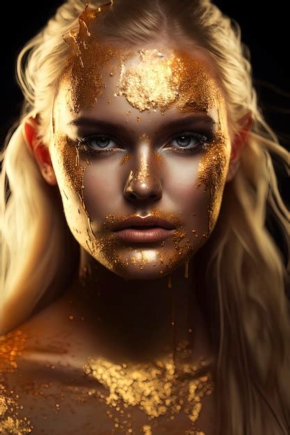premium photo editorial photography blonde woman dripping in gold and