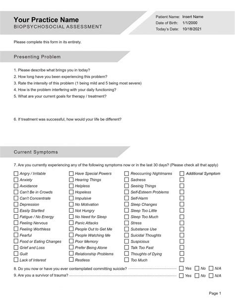 biopsychosocial assessment template editable printable  therapybypro