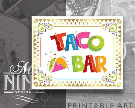 diy taco bar party table tents  printables food taco bar