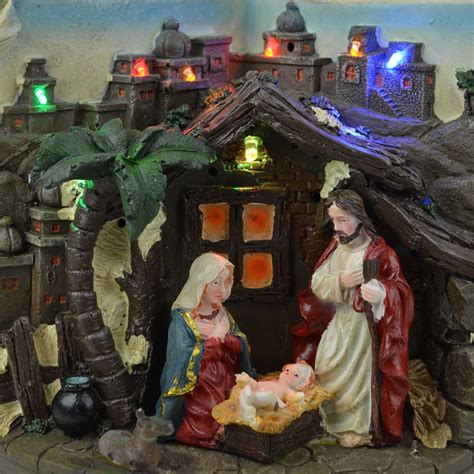 christmas nativity set scene crib figures xmas lights  led musical