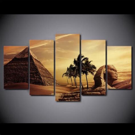 Pyramid And Sphinx Egypt Nature 5 Panel Canvas Art Wall