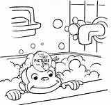 Curious Coloring George Bathing Pages Printable Monkey Kids Colouring Bathroom Bath Sheets Halloween Drawing Print 4kids Library Taking Take Shower sketch template