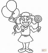 Coloring Lollipop Girl Pages Happy Color Girls Print Balloons Desserts Holding sketch template