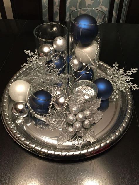 christmas decorations centerpiece blue silver  white