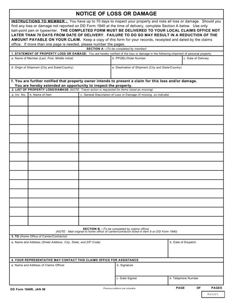 Dd Form 1840r Download Fillable Pdf Or Fill Online Notice Of Loss Or