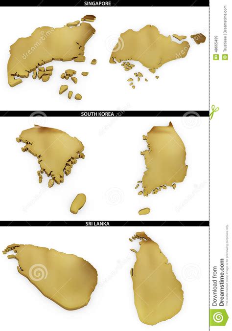 golden shapes   asian states singapore south korea sri lanka stock illustration