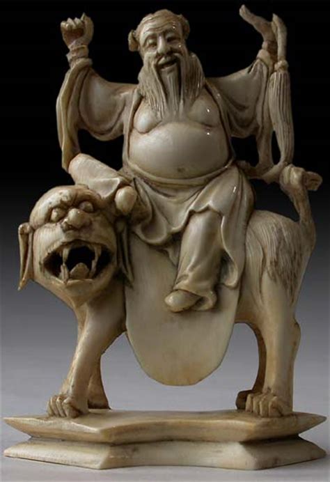 antique chinese carved taoist immortal chung li chuan zhongli quan  lion