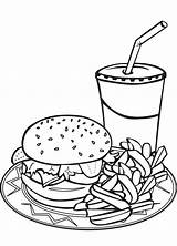 Coloring Pages Burger Hamburger Fries Food Drawing Clipart Fast Junk Kids Colouring Cliparts Meal Shake Milkshake Sheet Kleurplaten Clip Printable sketch template