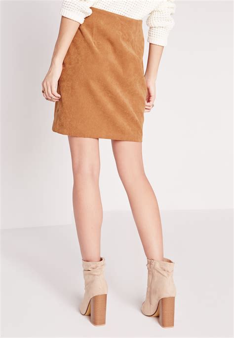lyst missguided faux suede wrap mini skirt tan in brown