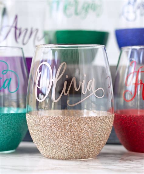 personalized stemless wine glass glitter wine glass  etsy
