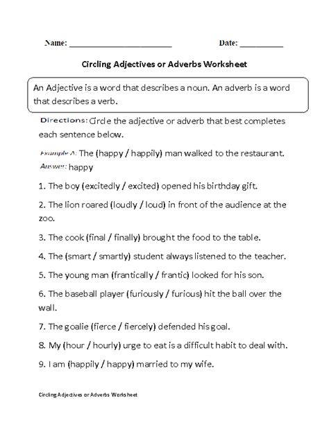 circling adjectives  adverb worksheet adjective worksheet adverbs