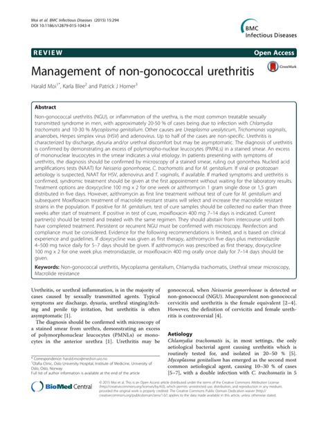 Management Of Non Gonococcal Urethritis R E V I E W Open Access