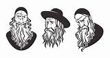 Jewish Man Old Vector Jews Portraits Collection Hasidic Illustrations Stock Clip Preview sketch template