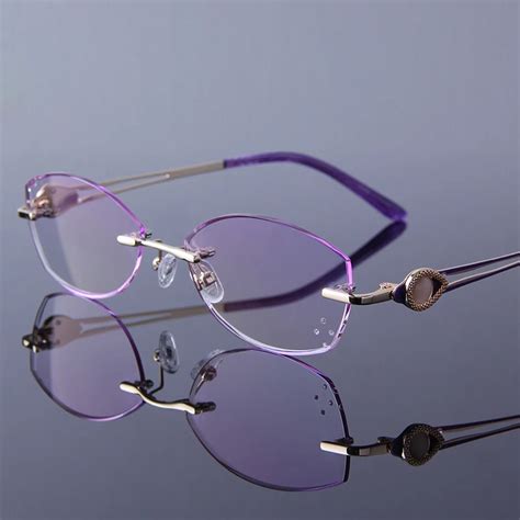 Elegant Reading Glasses Women Rimless Rhinestone Purple Lens Presbyopic
