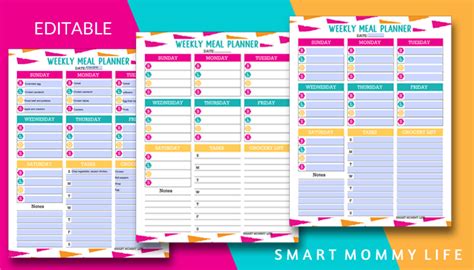 editable weekly meal planner template collection