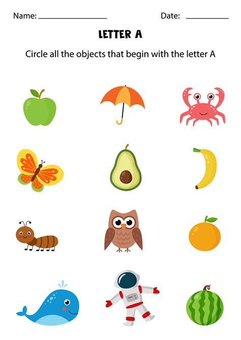 letter recognition  kids circle  objects  start