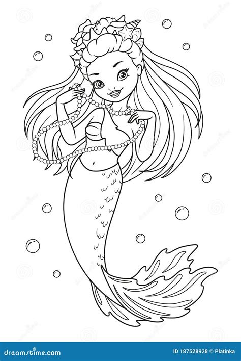 beautiful mermaid fashionista coloring page stock vector illustration