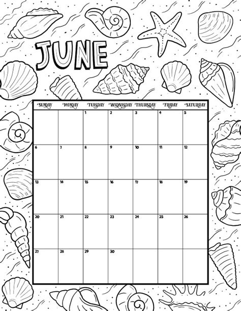 june calendar  coloring pages calendar   coloring pages