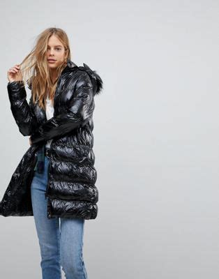 brave soul monroe high shine long padded coat  detachable hood asos winterjas jas jassen