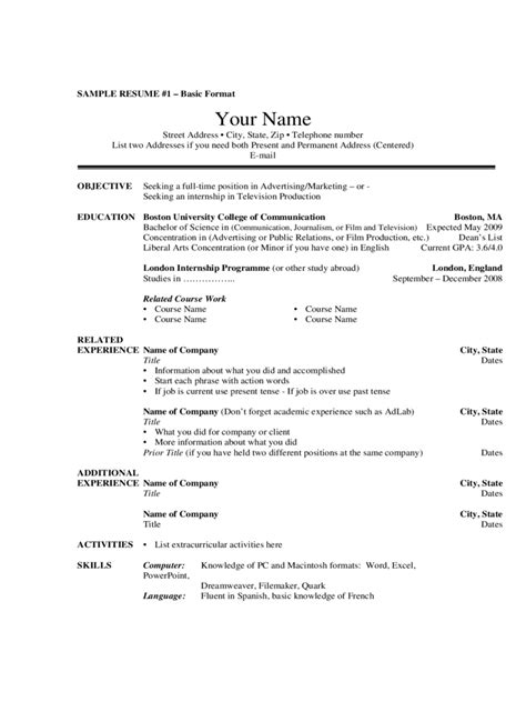 basic resume template   templates   word excel