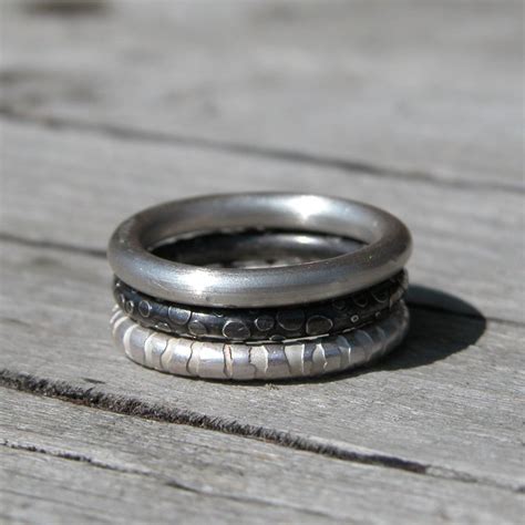 sabinea jewelry design — stacking rings textured sterling silver set