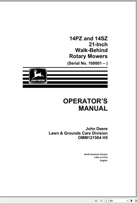 john deere walk  rotary mower pz sz   operators manual omm  auto
