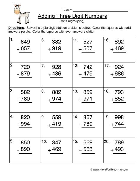 digit addition  subtraction  regrouping worksheets