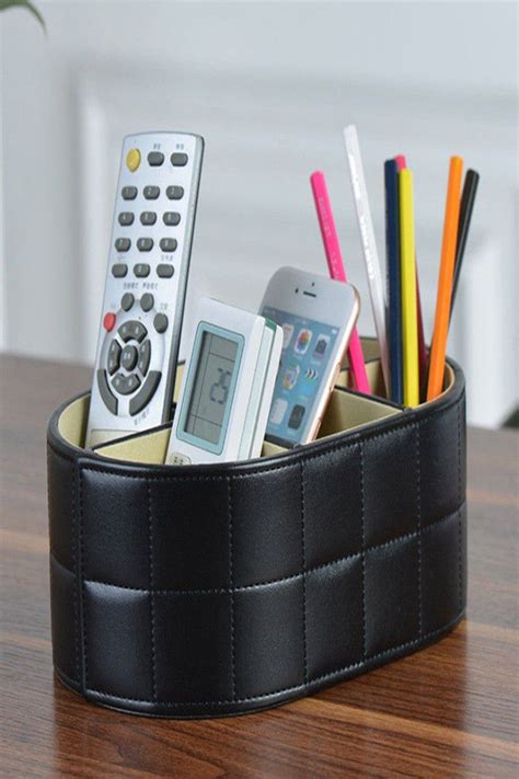 pu leather desk organiser tidy card  phone remote control holder storage box