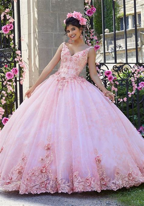 Crystal Beaded Floral Appliqué Quinceañera Dress Morilee Style 34022