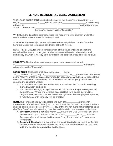 illinois lease agreement   official  word
