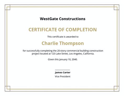 certificate  completion template construction