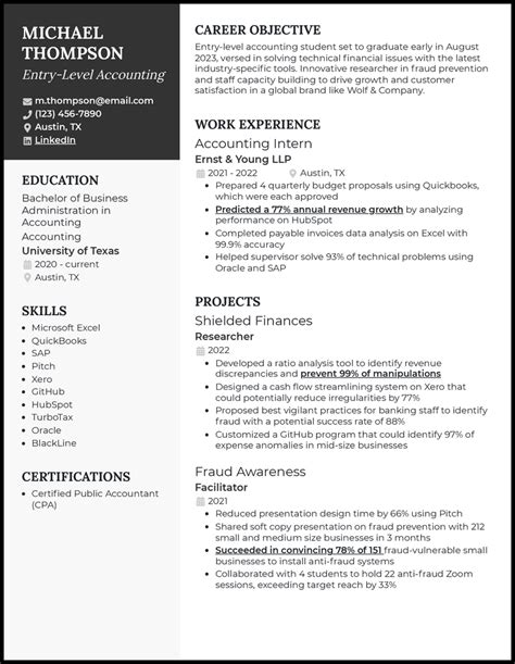 resume entry level summary examples
