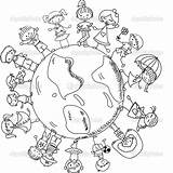Coloring Around Children Pages Holding Thinking Cartoon Hands Kids Christmas Globe Preschool Cute Multicultural Earth Printable Stock Discrimination Mandala International sketch template