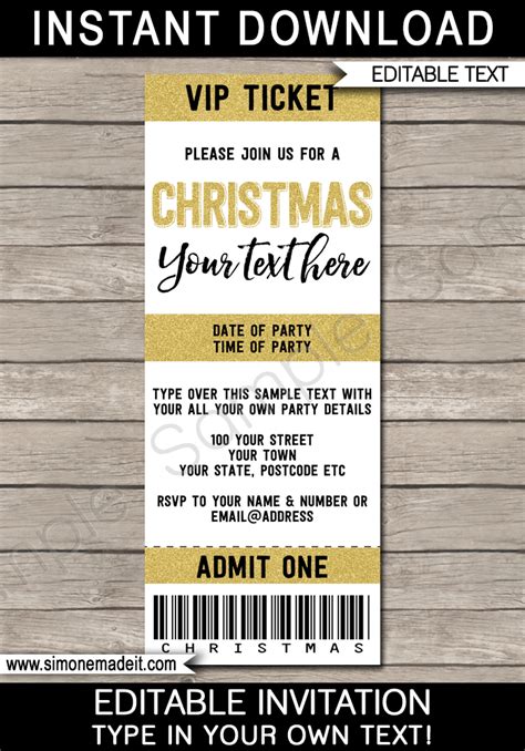 printable christmas party ticket invitations christmas ticket invites