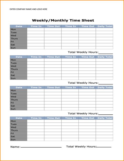 printable monthly time sheets printable timesheets decorations