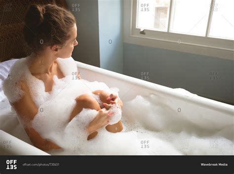 woman   bath  bath tub  home stock photo offset