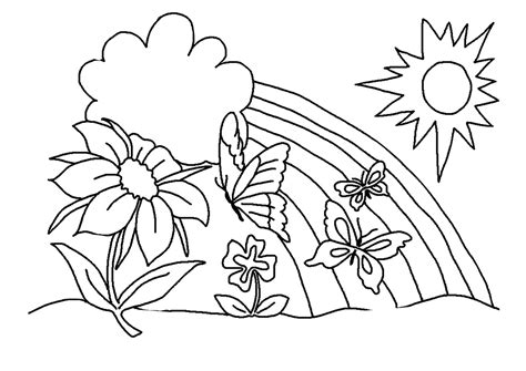 preschool toddlers easy spring garden butterfly rainbow coloring pages