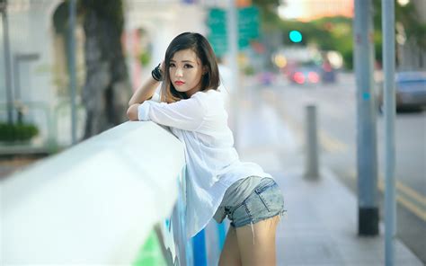 sfondi bianca donne modello asiatico pantaloncini fotografia