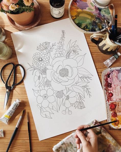 artwork  print  coloring page floral drawing wildflower