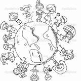 Coloring Around Children Pages Holding Thinking Cartoon Hands Kids Christmas Globe Preschool Cute Multicultural Earth Printable Stock Discrimination Mandala International sketch template