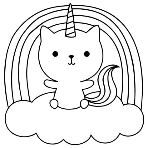 kolorowanka kotek jednorozec  chmurze  teczy pobierz wydrukuj lub