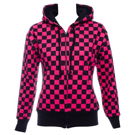 essential pink womens checkered hoodie emo clothing checker print uk scene outfits emo